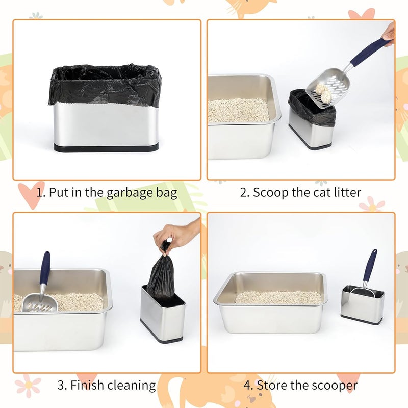 Midollarle Heavy-Duty Cat Litter Scoop with Holder,Metal Cat Scooper Holder Trash Container,Aluminum Kitty Poop Sifting Shovel Captures All Clumps,Speed Sifter Litter Box Scooper with Cats Caddy(Blue) - Image 3